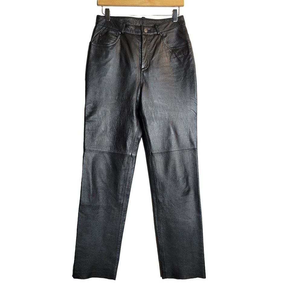 Colebrooke & Co Geunine Leather pants lined straight leg black sz 8